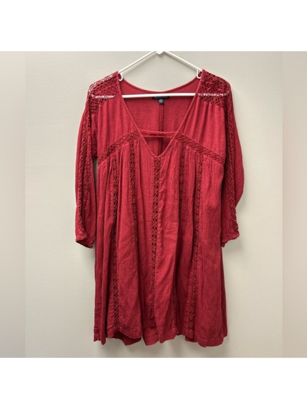 American Eagle Red Long Sleeve Midiā Dress
